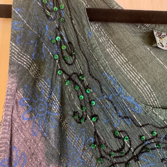 Just Cruising Boho Dress Free Size 1X-3X Green with Sequence & Metallic Thread - Picture 5 of 11